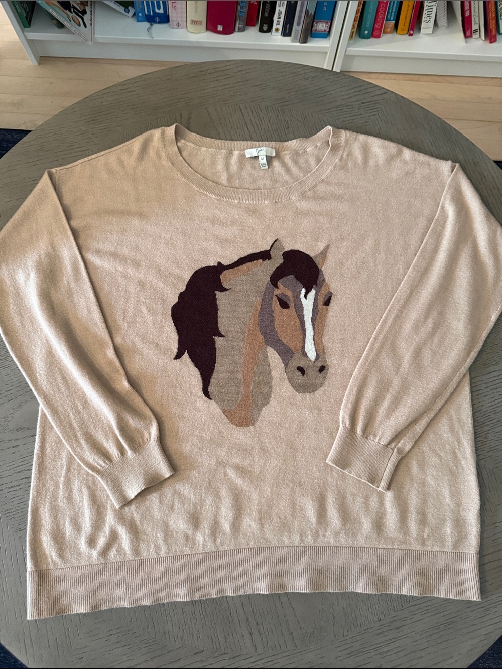 Joie Beige Intarsia Knit Sweater, Size Medium